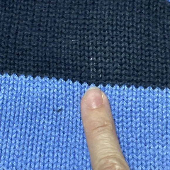 Chaps Ralph Lauren 1/4 Zip Sweater Mens Blue Stripe Mock Neck Blokecore Rugby - Picture 6 of 7